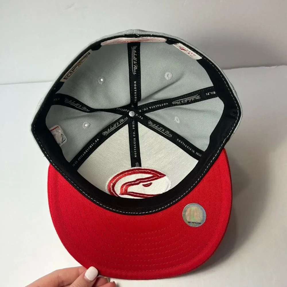 Atlanta Hawks Mitchell & Ness Cap Hat 7‎ 1/2 Gray Red Wool Hardwood Classics